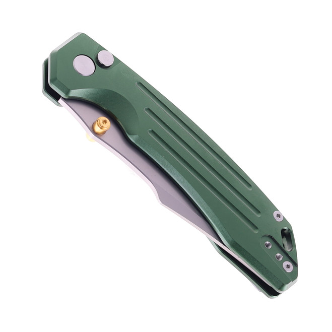 SixLeaf SL-82 Folding Knife Green Aluminum Handle 14C28N Harpoon