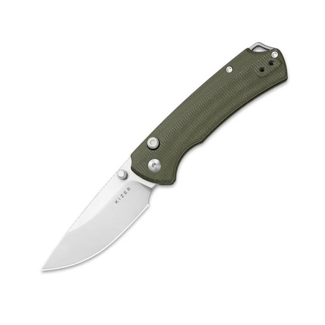 Kizer T1 BD Folding Knife Olive Green Micarta Handle Nitro-V Drop Point Plain Edge Satin Finish V3490.2BA1 Kizer T1 BD Folding Knife Olive Green Micarta Handle Nitro-V Drop Point Plain Edge Satin Finish V3490.2BA1