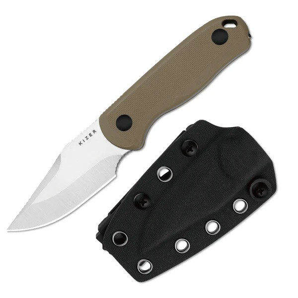 Kizer Drop Bear Fixed Blade Knife Tan G10 Handle AEB-L Clip Point