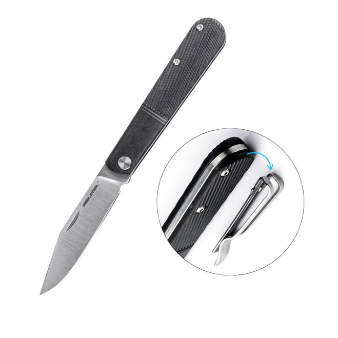 Real Steel Real Barlow Folding Knife Black Plastic Handle 12C27 Clip Point Plain Edge 8042B