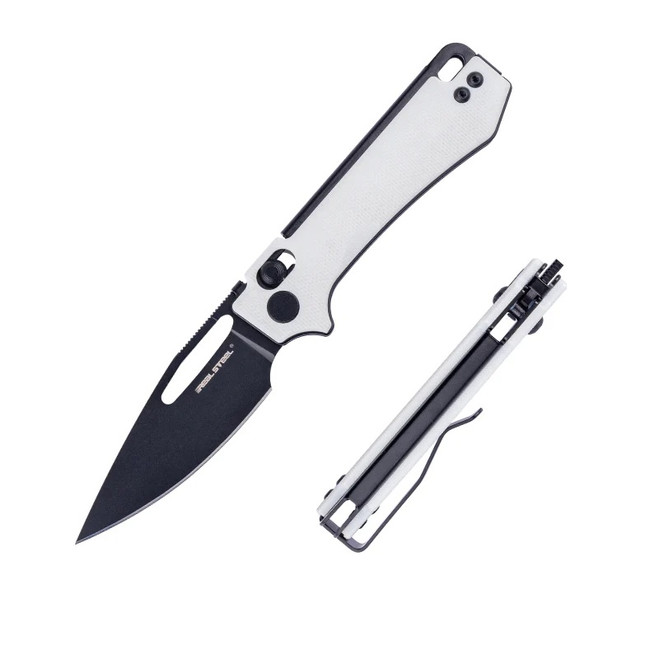 Real Steel Vis Folding Knife White G10 Handle 12C27 Plain Black Blade 8051WB