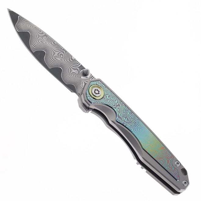 SixLeaf Folding Knife Color Titanium/Yellow Handle Damascus Plain Edge