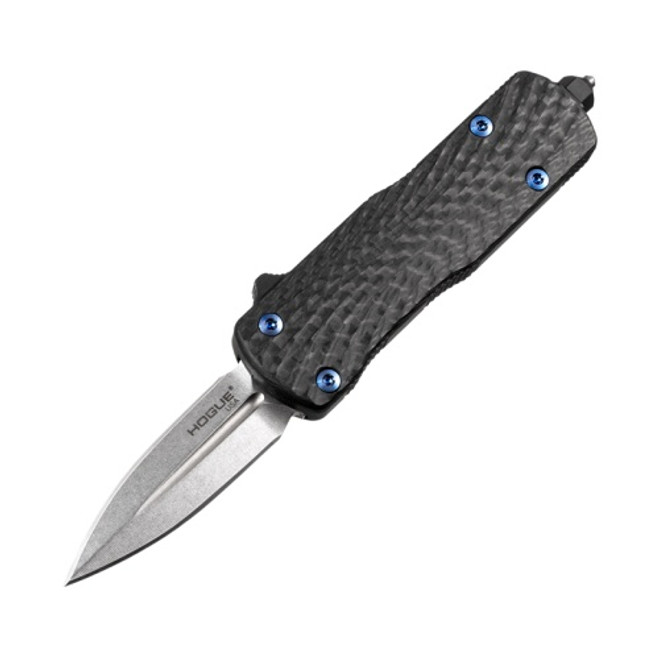 Hogue Micro Counterstrike OTF Automatic Double Edge Stone Tumbled MagnaCut Blade Carbon Fiber Cover/Black Aluminum Handle 34892-LIM