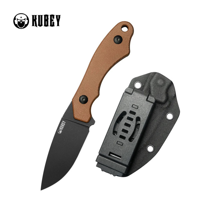 Kubey TLB Fixed Blade Knife Brown Micarta Handle 14C28N Drop Point Plain Edge Blackwash Finish KU467D