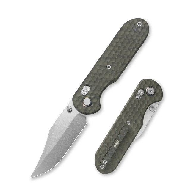 Geo  Ethereal Folding Knife Tiger Stripe Flame Titanium Handle M390 Clip Point Plain Edge Stonewash Finish GEO2401J