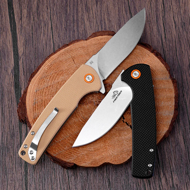 FreeTiger Folding Knife D2 Steel Stonewash Blade Black G10 Handle