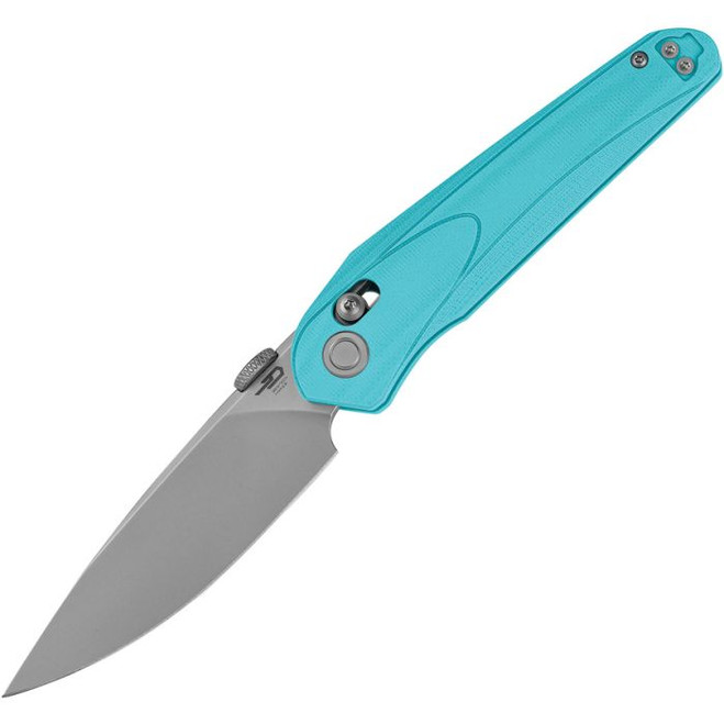 Bestech Mothus Folding Knife Blue G10 Handle 14C28N Drop Point Plain Edge Beadblast/Stonewash Finish BG67D