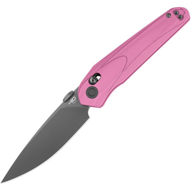 Bestech Mothus Folding Knife Pink G10 Handle 14C28N Drop Point Plain Edge Dark Grey PVD Finish BG67D
