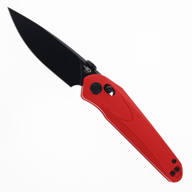 Bestech Mothus Folding Knife Red G10 Handle 14C28N Drop Point Plain Edge Black Stonewash Finish BG67H