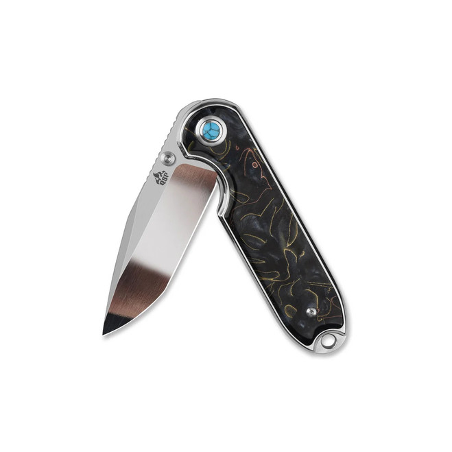 QSP Nebula Folding Knife Brass Copper Mesh Resin Handle 14C28N