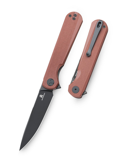 (Stiff Detent) Open Box/Returned) Bestechman Flick Folding Knife Bronze G10 Handle D2 Plain Edge Black PVD Finish BMK13G