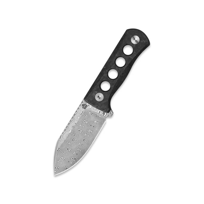 QSP Canary Fixed Blade Knife Blue Glow in the Dark Shredded CF Handle Damascus Plain Edge QS141-L