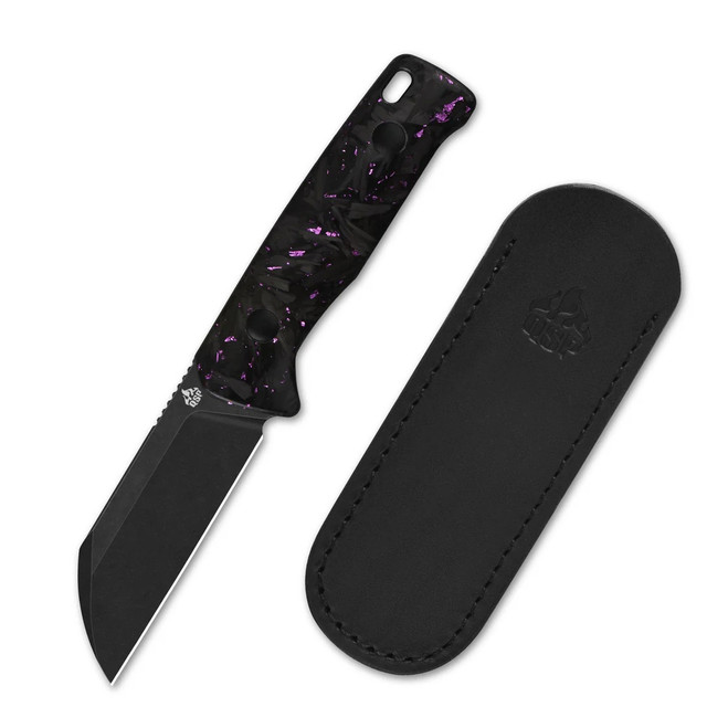 QSP Baby Penguin Fixed Blade Knife Purple Shredded CF Handle 14C28N Sheepsfoot Plain Black Blade BP-E2