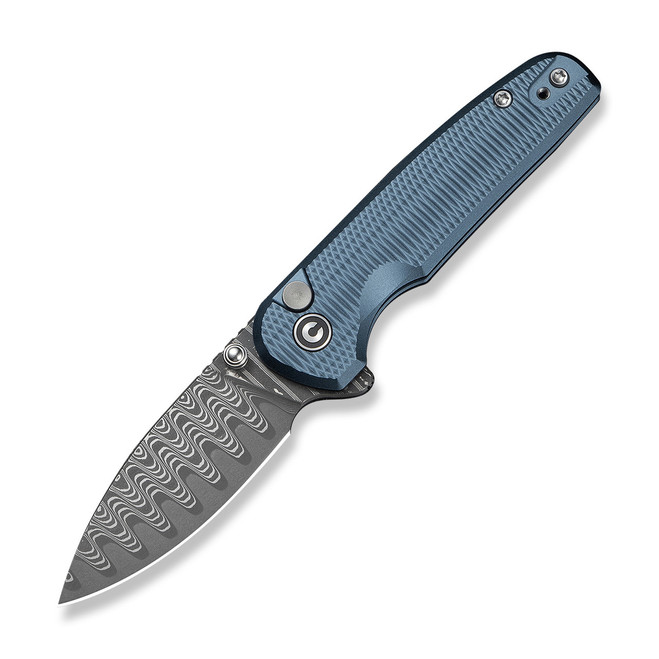 (Open Box) Returned Civivi Mini Shakan Folding Knife Blue Aluminum Handle Damascus Plain Edge C20052F-DS1