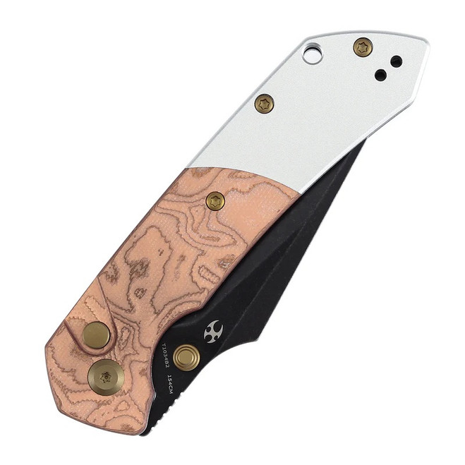 Kansept Fenrir Folding Knife Copper Foil Handle 154CM Plain Edge