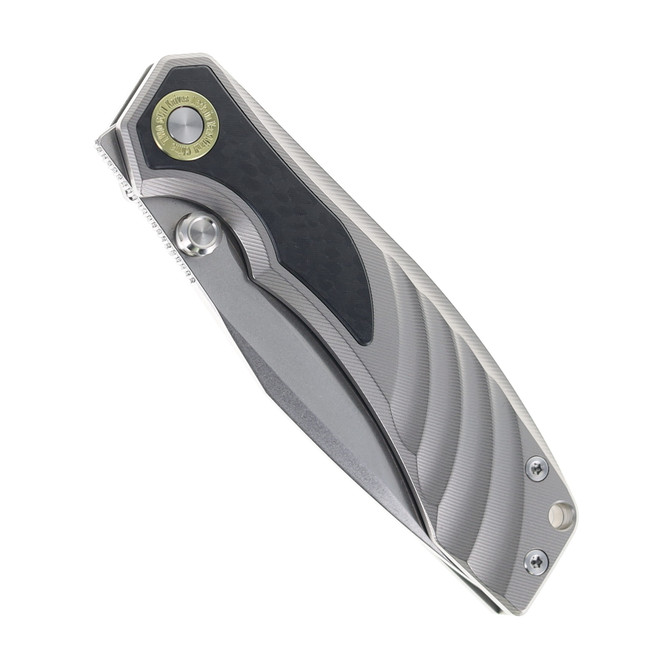 TwoSun Folding Knife Titanium/Carbon Fiber Handle M390 Plain Edge