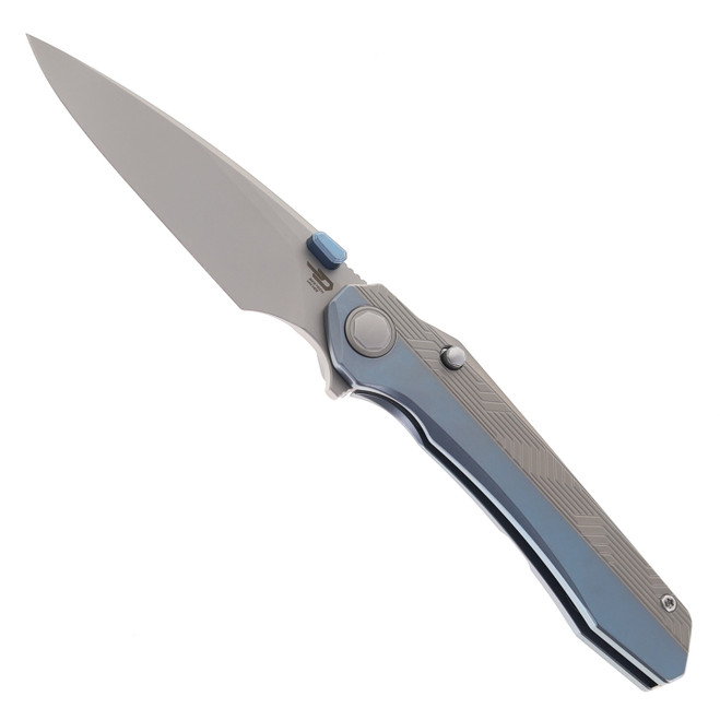 Bestech Wet Nellie Folding Knife Top Liner Lock Blue/Gray Titanium Handle M-Cut Blade BT2505A