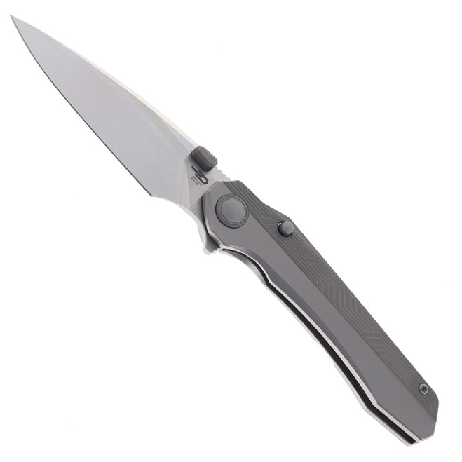 Bestech Wet Nellie Folding Knife Top Liner Lock Gray Titanium Handle M-Cut Blade BT2505B