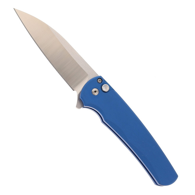 Pro-Tech Knives Malibu Flipper Folding Knife Blue Aluminum Handle Satin MagnaCut Wharncliffe Blade
