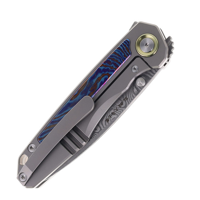 SixLeaf Folding Knife Titanium Timascus Handle Damascus Plain Edge