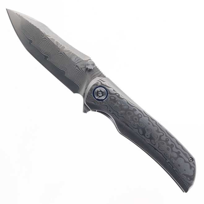 SixLeaf Folding Knife Custom Color Swirl Handle Titanium Handle Drop Point Damascus Blade SL-86-2