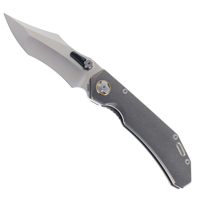 Meteor Knives Hurricane Folding Knife Gray Titanium Handle M390 Blade LX03A