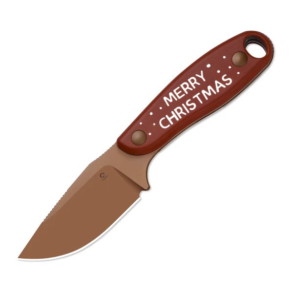 an Kizer Hare Fixed Blade Knife Red Micarta/G10 Merry Christmas