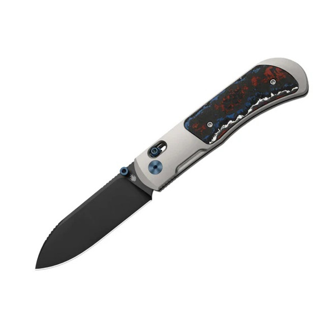 Kizer Tycho Folding Knife Titanium/FatCarbon Handle M390 Drop Point Plain Edge Matte DLC Ultra Finish Ki4761A2