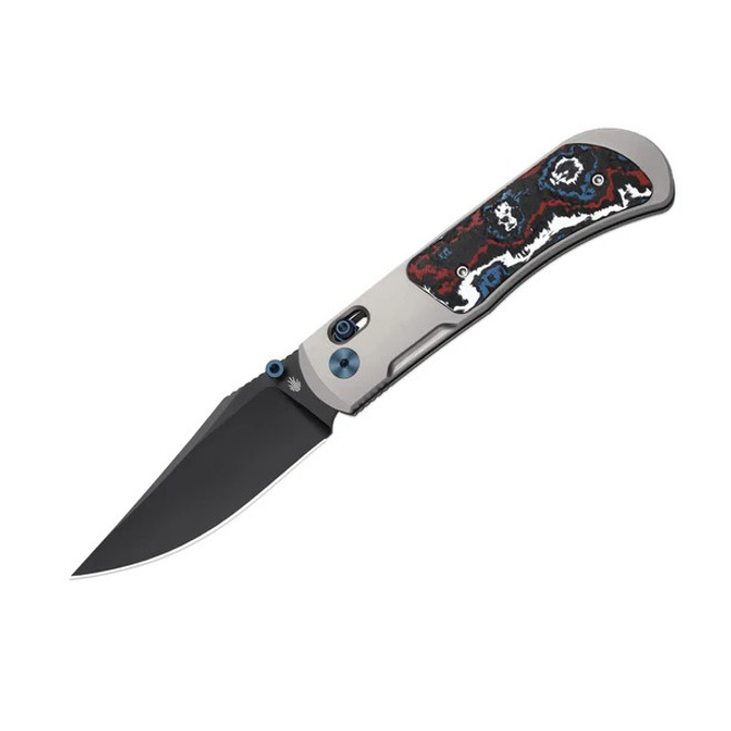 Kizer Tycho Folding Knife Titanium/FatCarbon Handle M390 Clip Point Plain Edge Matte DLC Ultra Finish Ki4761A3