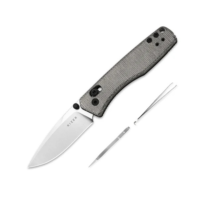 Kizer Aegis Folding Knife Black Micarta Handle AEB-L Drop Point Plain Edge Satin Finish V3774A1