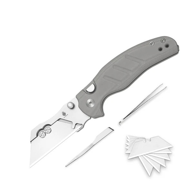 Kizer C01C Uti 1 Utility Folding Knife Gray G10 Handle 5Cr15MoV Plain Edge Beadblast Finish V3488.29JSA1