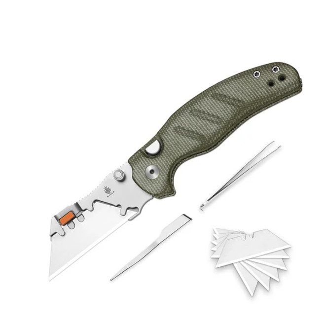 Kizer C01C Uti 2 Fixed Blade Knife Green Micarta Handle 5Cr15MoV Plain Edge Bead Blast Finish V3488.29JNA1