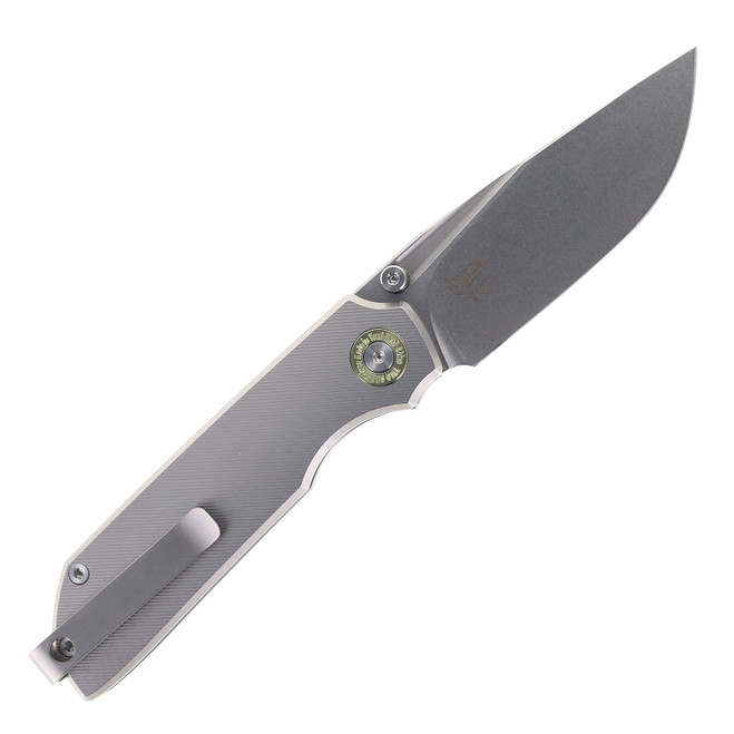 TwoSun Folding Knife Gray Titanium Handle K110 Plain Edge