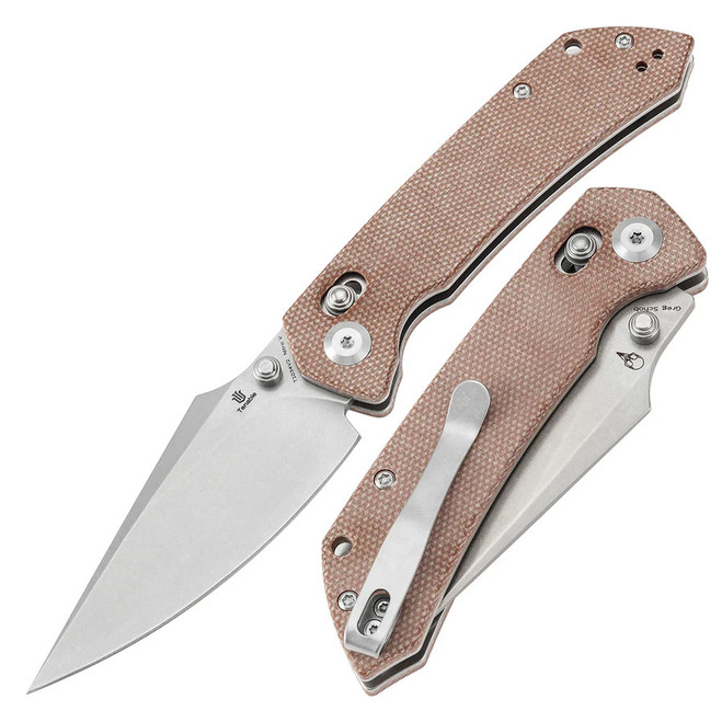 (Open Box/Returned)  Tenable Fenrir Cross Bar Lock Folding Knife Brown Micarta Stonewashed Nitro-V Blade T1034V2
