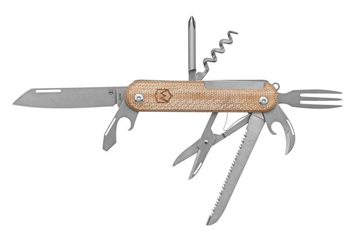 Mercury Knives Duca 8 Multi Tool Natural Canvas Micarta A420 Stonewash Steel 9DUCA8-NC-C