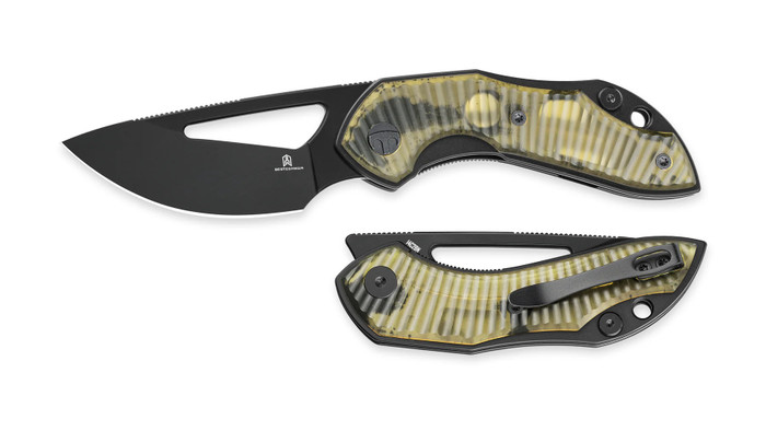 Bestech Triassic Folding Knife Clear Ultem Handle 14C28N Plain