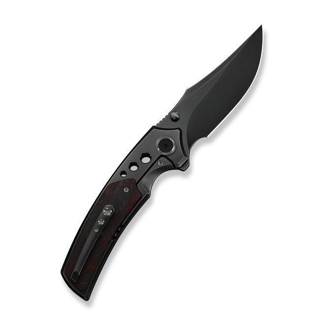 WE Skynix Folding Knife Polished Gray Titanium/Black/Red Carbon