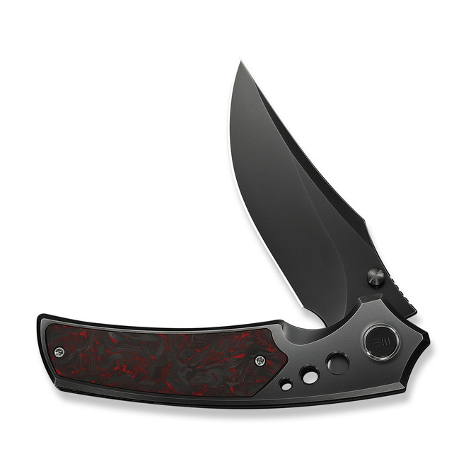 WE Skynix Folding Knife Polished Gray Titanium/Black/Red Carbon