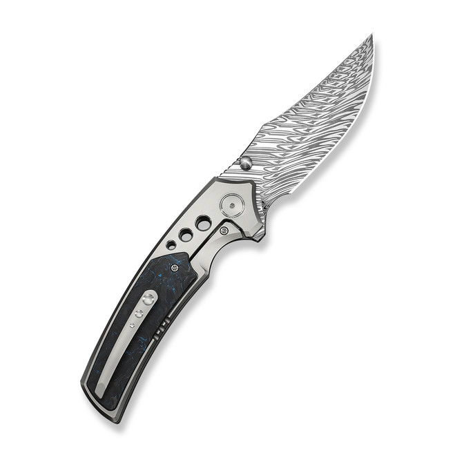 WE Skynix Folding Knife Polished Gray Titanium/Black/Blue Carbon