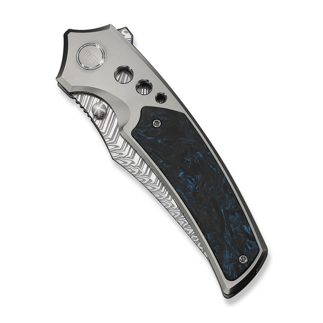 WE Skynix Folding Knife Polished Gray Titanium/Black/Blue Carbon