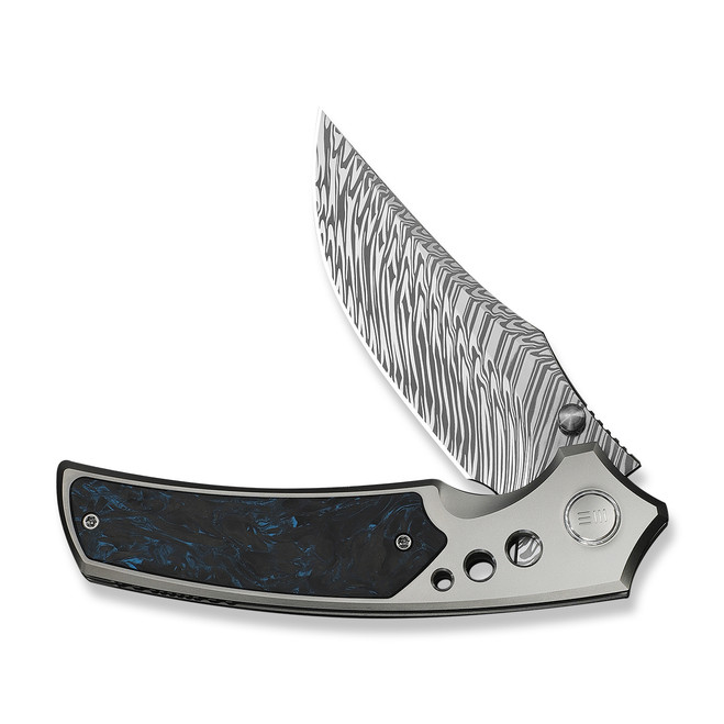 WE Skynix Folding Knife Polished Gray Titanium/Black/Blue Carbon