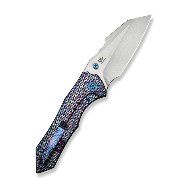 WE High-Fin XL Folding Knife Diamond Patterned Flamed Titanium