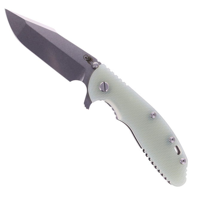 Hinderer Knives XM-24 Harpoon Spanto Blade Folding Knife Translucent Green G10 Working Finish Titanium Handle Stonewashed S45VN Blade