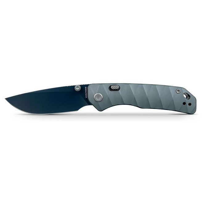 Vosteed Marten Folding Knife Dim Gray Aluminum Handle 154CM Drop Point Plain Edge Cerakote Blue Finish A1610