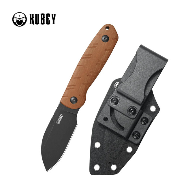 Kubey Microburst Fixed Blade Knife Brown Micarta Handle 14C28N Sheepsfoot Plain Edge Blackwash Finish KU455D