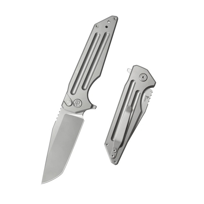 KB Relentless Folding Knife Sandblast Titanium Handle M390 Tanto Point Plain Edge Silver Beadblast Finish KB462A