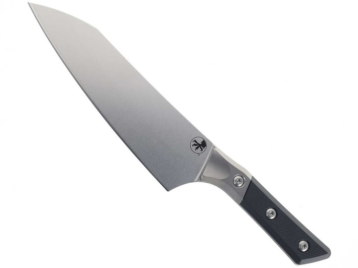 Microtech Chef's Kitchen Knife Black G10 Handle 6AL-4V TI Bolster M390MK Stonewashed Blade 3000B-10BK