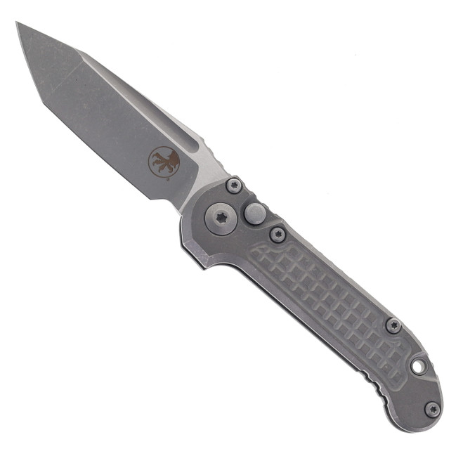 Microtech Knives LUDT Gen III Automatic Knife Apocalyptic Tanto M390K Blade Slab Side Frag Pattern Titanium Handle 1136-10APFRMS1