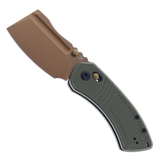 Tenable Korvid V Folding Knife Diamond Olive Green G10 Handle D2 Plain Edge Rose Gold Finish TE2030V2