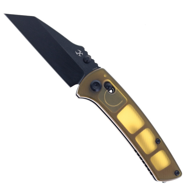 Kansept Main Street Folding Knife Amber PEI Handle S35VN Plain Edge Blackwash Finish K1015V4